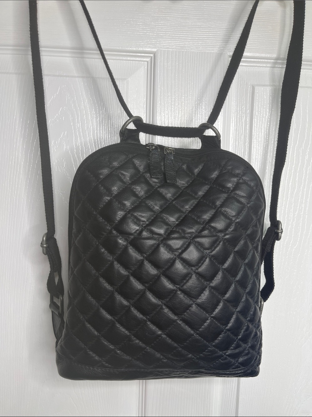 Black Quilted Leather Backpack Convertible Crossbody Bag